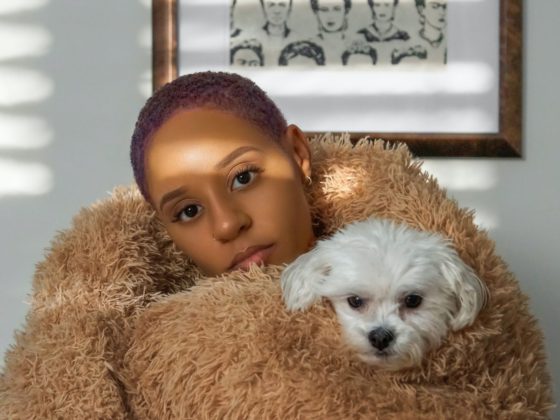 black woman with dog