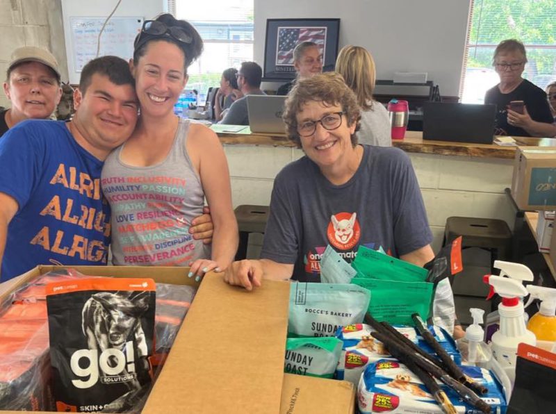 rescuers with supplies